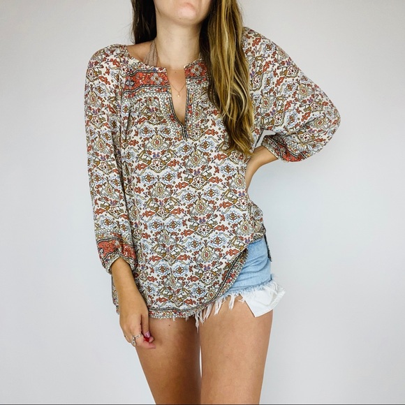 Joie pattern balloon sleeve peasant top - Picture 3 of 6